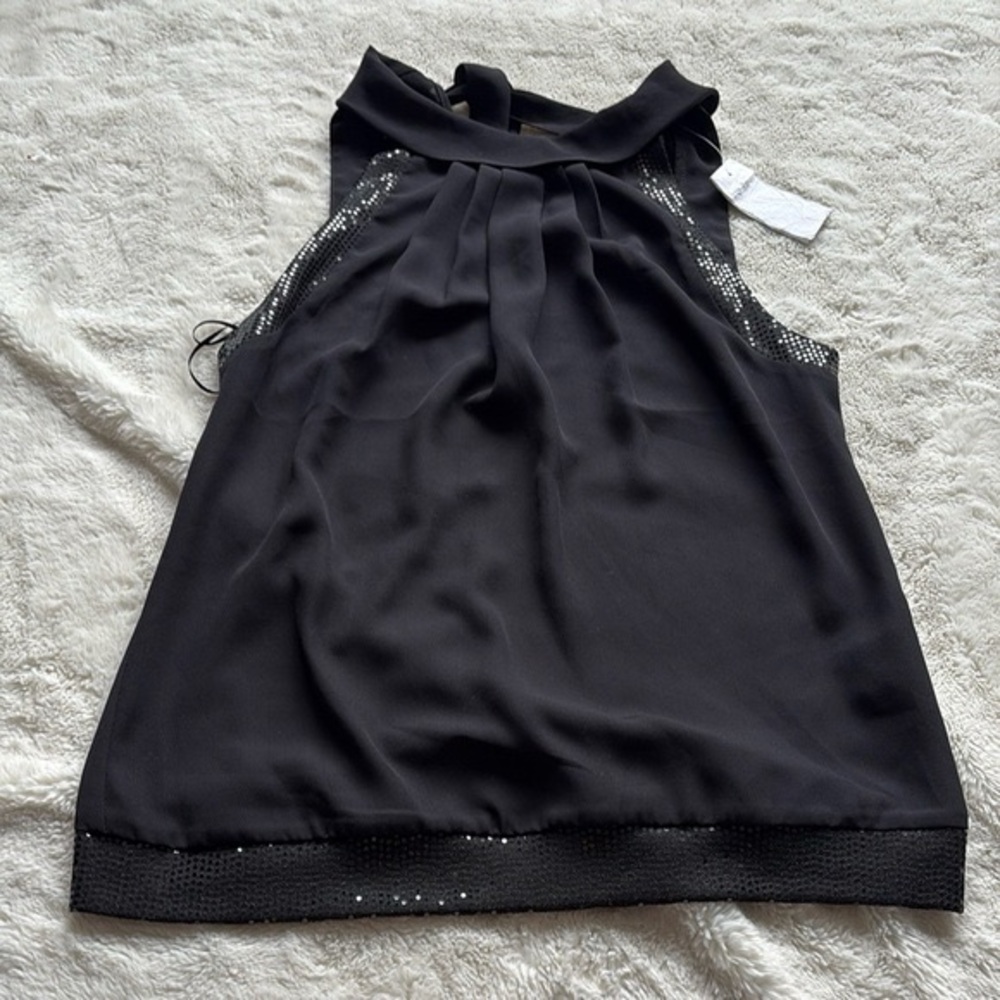 Suzy Shier Black Sleeveless Chiffon Blouse with Sequin Detail
